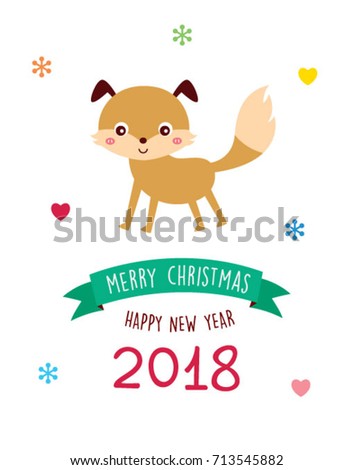 cute puppy merry christmas 2018 greeting vector