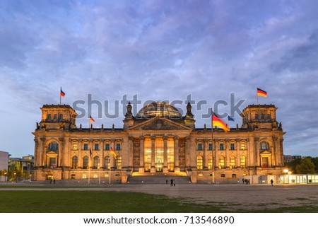 Berlin night city skyline at Reichstag (Bundestag), Berlin, Germany Royalty-Free Stock Photo #713546890