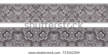 Vector abstract ethnic hand drawn color border set