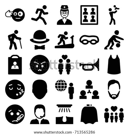 Man icons set. set of 25 man filled icons such as face, hairdresser, hair removal, singlet, angry, sick, women, family, doctor, support