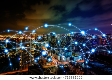 smart city and communication network concept. Internet of Things. Information Communication Network. abstract mixed media. Royalty-Free Stock Photo #713581222