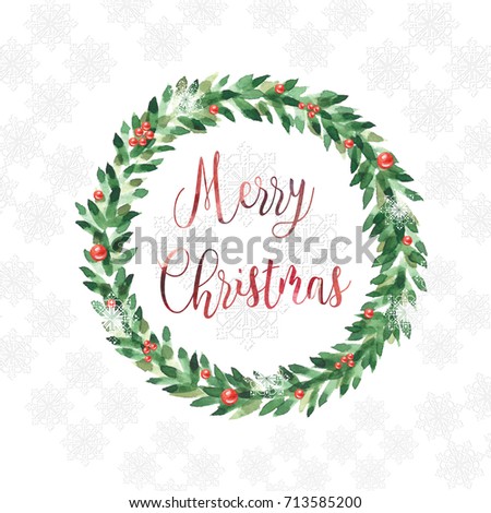 Greeting card with Christmas wreath and letters.
