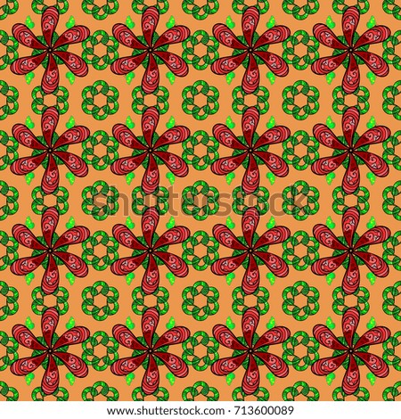 Abstract ethnic vector seamless pattern. Tribal art boho print, vintage flower background. Background texture, wallpaper, floral theme in orange, black and green colors.