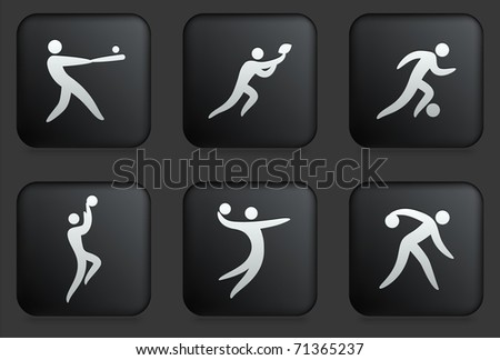 Athlete Icons on Square Black Button Collection Original Illustration