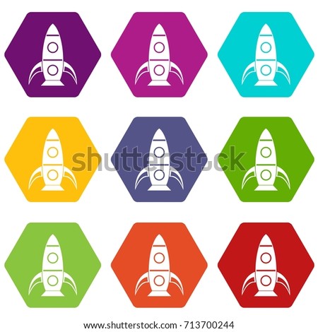 Rocket icon set many color hexahedron isolated on white vector illustration