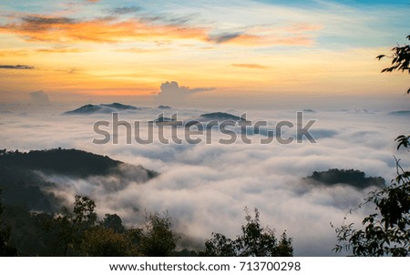 Fog on the mountain at sunrise