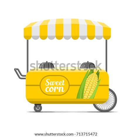Sweet corn street food cart. Colorful vector illustration, cute style, isolated on white background