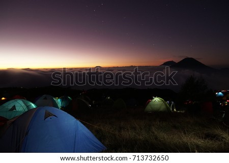 Photo of sunrise from Mount Prau in Indonesia.