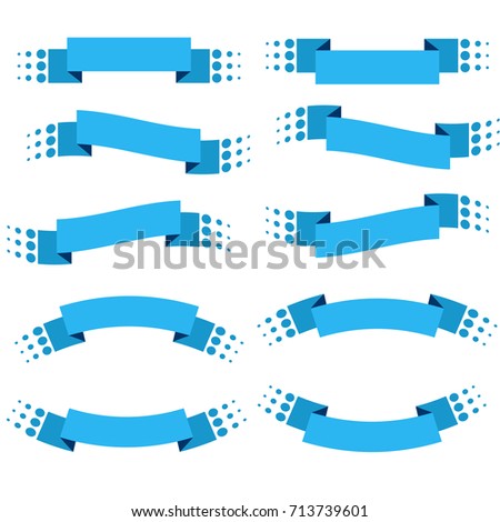 Set of 10 flat blue isolated ribbon banners. Suitable for design.