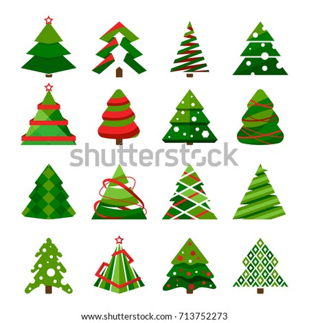Christmas tree in different styles. Vector set of stylized illustration. Christmas tree collection for holiday xmas and new year
