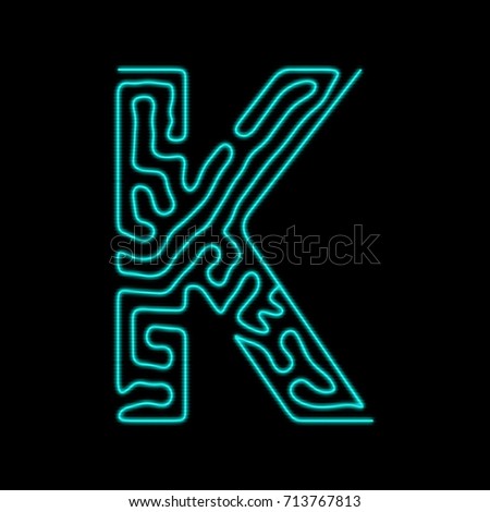 Sci-fi abstract alphabet.Cyberpunk. Tron font. Letter K