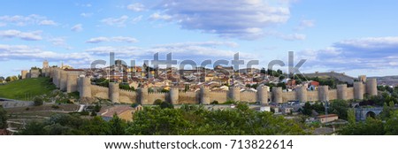 Panoramic view of the historic city Avila with its famous medieval town walls surround the city, UNESCO World Heritage. Called the Town of Stones and Saints