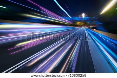 moving forward motion blur background,night scene Royalty-Free Stock Photo #713830258
