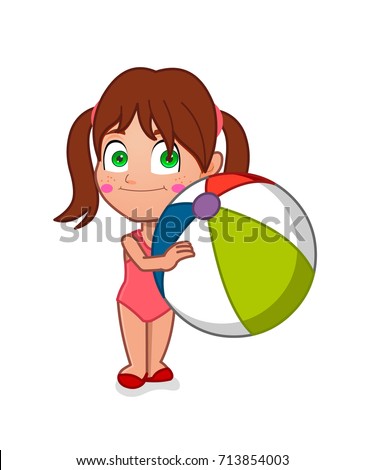 little girl holding beach ball
