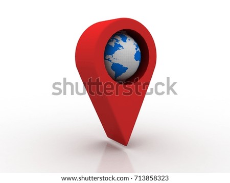 3d rendering Red map pointer with world 