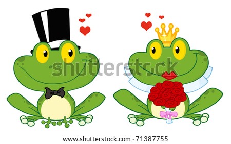 Bride and Groom Frogs Cartoon Characters