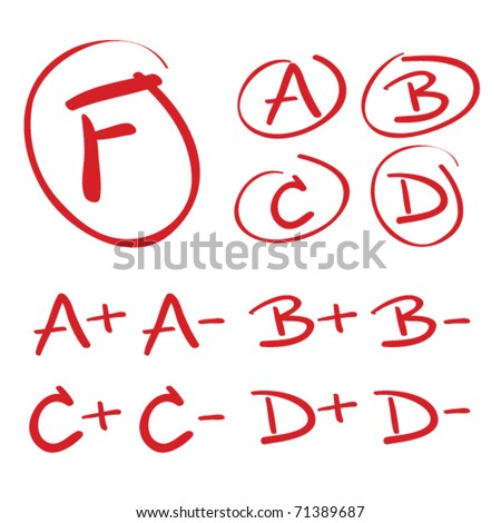 Hand drawn vector grades with circles, pluses and minuses. Royalty-Free Stock Photo #71389687