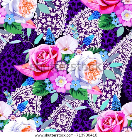 Floral seamless pattern with paisley 1