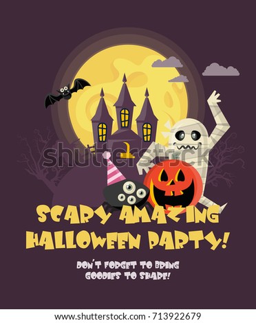 Happy Halloween vector greeting card. Trick or treat. Boo!