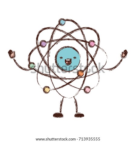 atom cartoon kawaii in colorful blurred silhouette vector illustration