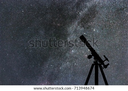 Silhouette of Telescope, starry sky, milky way galaxy