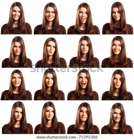teenager girl with different facial expression face set isolated on white background Royalty-Free Stock Photo #71395306