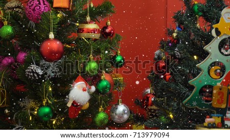 Greeting Season concept.Santa Claus show 3 days till Xmas with ornaments on a Christmas tree with decorative light