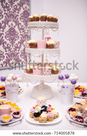 Sweet candy bar at the wedding. Celebration and party