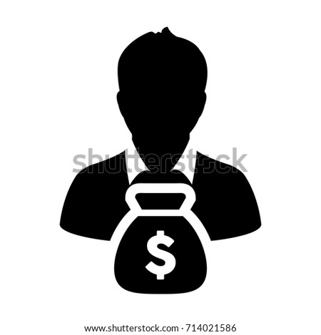 Person Icon Vector With Money Bag Dollar Man Symbol for Banking and Financial Advisor Profile Avatar in Glyph Pictogram illustration