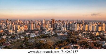 Aerial view of Curitiba City at sunset - Curitiba, Parana, Brazil Royalty-Free Stock Photo #714060187