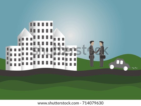Two businessmen talking and discussing in a city street