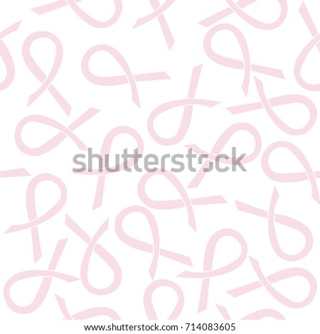 Pink ribbon seamless pattern. Breast cancer symbol. Vector hand drawn illustration.