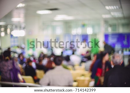 Abstract photo blurred of hospital background, Patient sitting chair with waiting seat for see doctor.