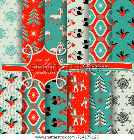set of seamless Christmas abstract vector paper with decorative shapes and design elements for scrapbook
