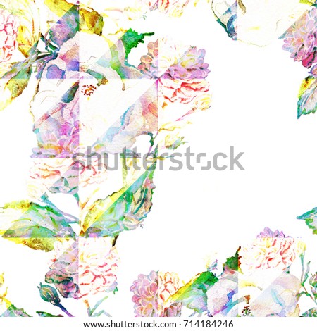 tropical flowers.Tropical patchwork.Floral clip art with colors and layers effect!Flower background with roses .
