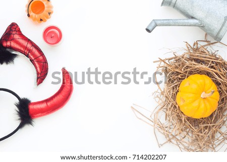 Creative flat lay of halloween concept on white background