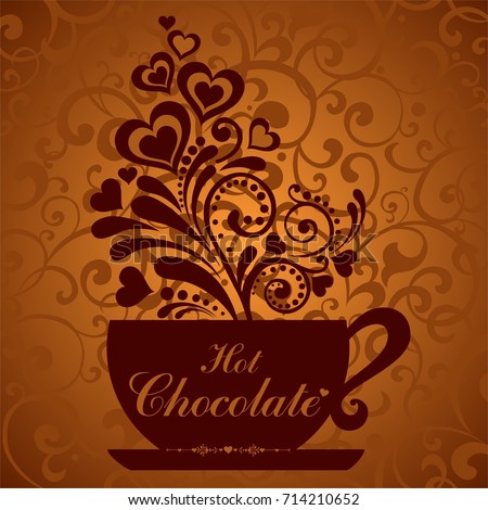 Hot Chocolate cup. Cup with floral design elements. Menu for restaurant, cafe, bar, tea-house. Vector Illustration