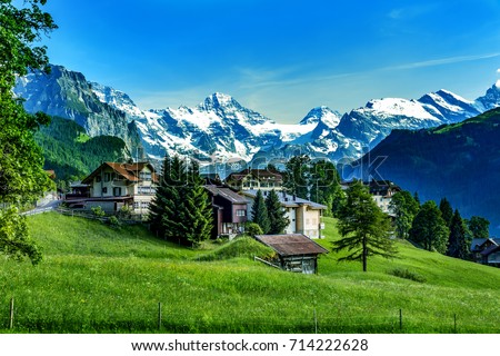 Swiss Alps with Jungfraujoch
 Royalty-Free Stock Photo #714222628