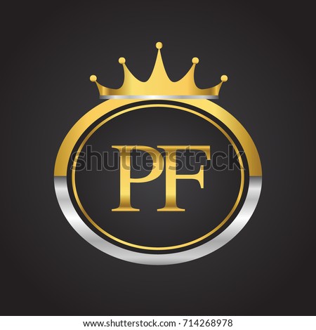 initial letter PF logotype company name with oval shape and crown, gold and silver color. vector logo for business and company identity.