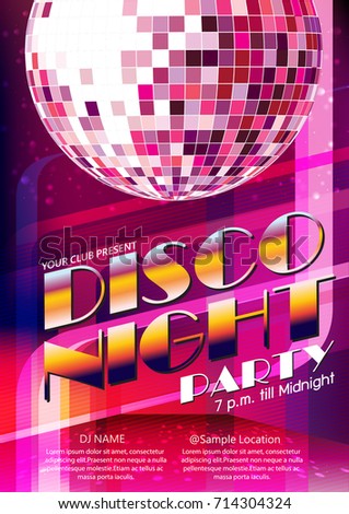 poster layout disco night party with purple disco ball vector Royalty-Free Stock Photo #714304324