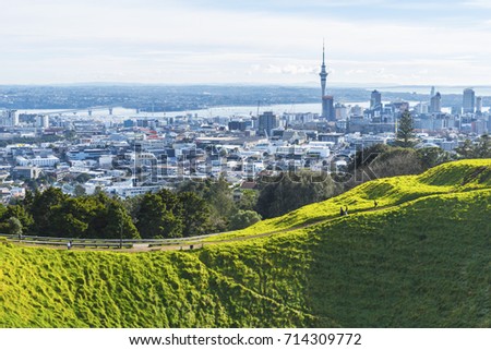 View to Auckland City New Zealand from Mt Eden; Mount Eden Auckland New Zealand Royalty-Free Stock Photo #714309772