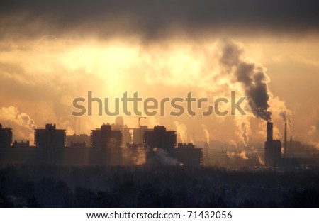 Color photograph of industrial buildings at sunset sky Royalty-Free Stock Photo #71432056