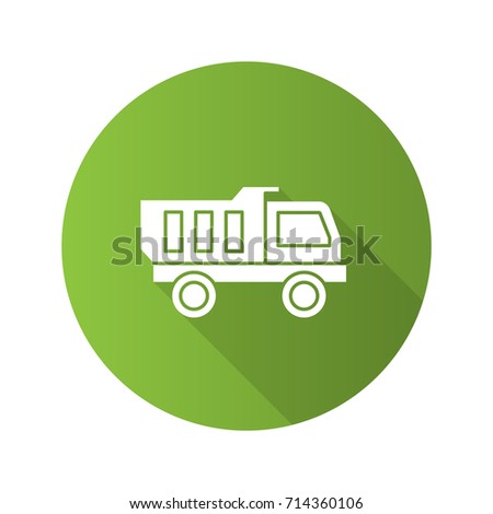 Toy truck flat design long shadow glyph icon. Vector silhouette illustration