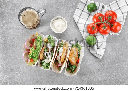 Delicious fish tacos on kitchen table
