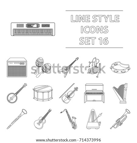 Musical instruments set icons in outline style. Big collection of musical instruments vector symbol stock illustration