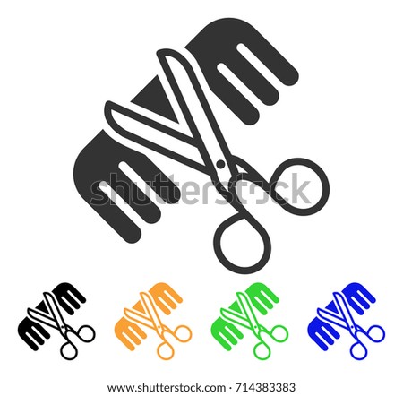 Hairdressing Tools icon. Vector illustration style is a flat iconic hairdressing tools symbol with black, grey, green, blue, yellow color versions. Designed for web and software interfaces.