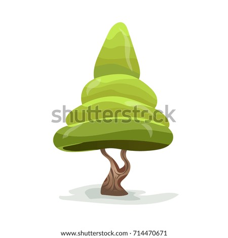 Green cartoon tree. Vector illustration, isolated on white background.