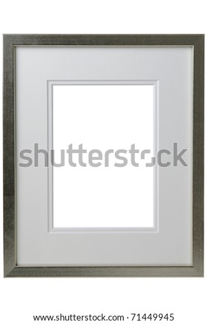 Silver frame with passepartout isolated on white background. Clipping path included
