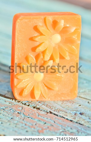 Natural handmade soap isolated on a wooden background. Natural care. Spa concept. Hygiene concept. 