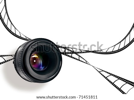photographic lens and film strip isolated on white